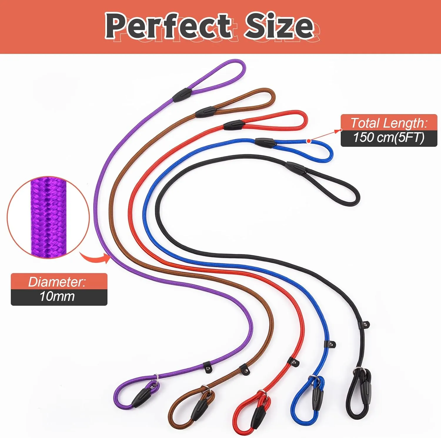 5-Pack Adjustable No-Pull Adjustable Slip Leads for Dogs - 5FT Multi-Color Reflective for Small Dogs