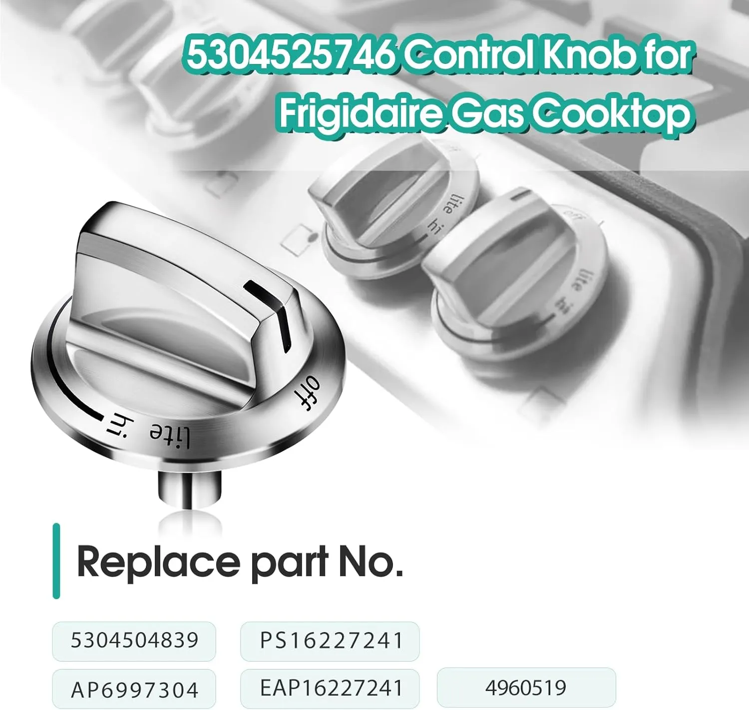 5-Pack Upgraded 5304525746 Gas Stove Knobs for Fridgidaire FFGC3026SS FFGC3626SS etc, Burner Range Control Knob 5304504839 4960519 AP6997304 PS16227241 EAP16227241