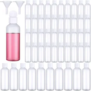 50 Piece 3.4 oz Travel Bottles Set Clear Plastic Refillable Squeeze Bottles with Flip Cap Dispensers and 2 Funnels for Travel-size Liquid Cosmetics(Clear, White)