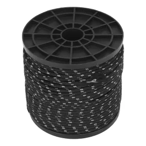 50ft Reflective Survival Paracord, 551lb Nylon Rope, Suitable for Camping, Hiking, Emergency Kits | High Visibility Outdoor Rope, Tactical Accessories (Black)