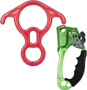 50KN Rescue Figure 8 Descender High Strength Aluminum Alloy Hand Ascender with Ergonomic Rubber Handle Strong Rappelling Gear Equipment for Rock Climbing Tree Arborist Rescue Mountaineering Caving