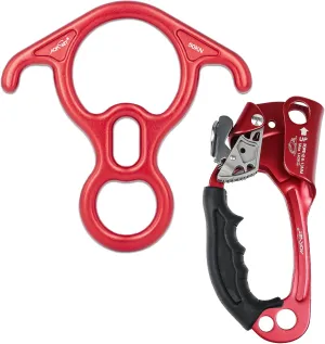 50KN Rescue Figure 8 Descender High Strength Aluminum Alloy Hand Ascender with Ergonomic Rubber Handle Strong Rappelling Gear Equipment for Rock Climbing Tree Arborist Rescue Mountaineering Caving