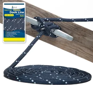 5/8" x 20' Dark Navy - Reflective Double Braided Nylon Dock Line - for Boats up to 45' - Long Lasting Mooring Rope - Strong Nylon Dock Ropes for Boats - Marine Grade Sailboat Docking Rope