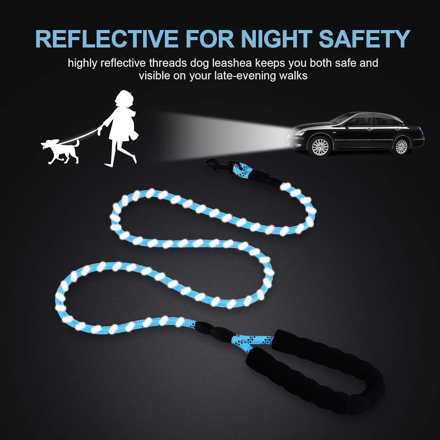 5ft 1/3in Light Weight Strong Blue Dog Leash for Small Dogs & X Small Dogs, Highly Reflective Durable Rope Puppy Leash with Soft Padded Anti-Slip Handle for Casual Walk (0~18 lbs.)