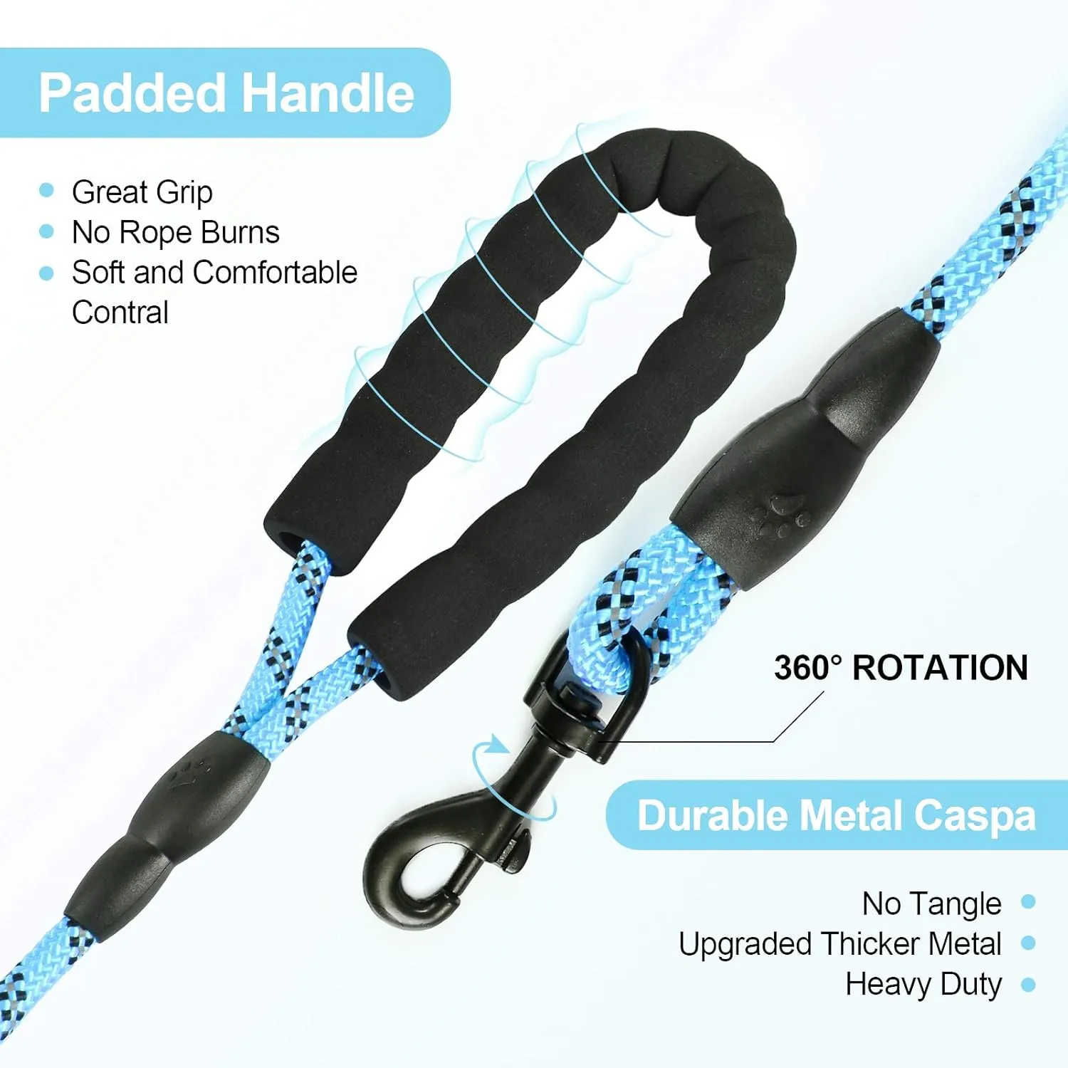 5ft 1/3in Light Weight Strong Blue Dog Leash for Small Dogs & X Small Dogs, Highly Reflective Durable Rope Puppy Leash with Soft Padded Anti-Slip Handle for Casual Walk (0~18 lbs.)