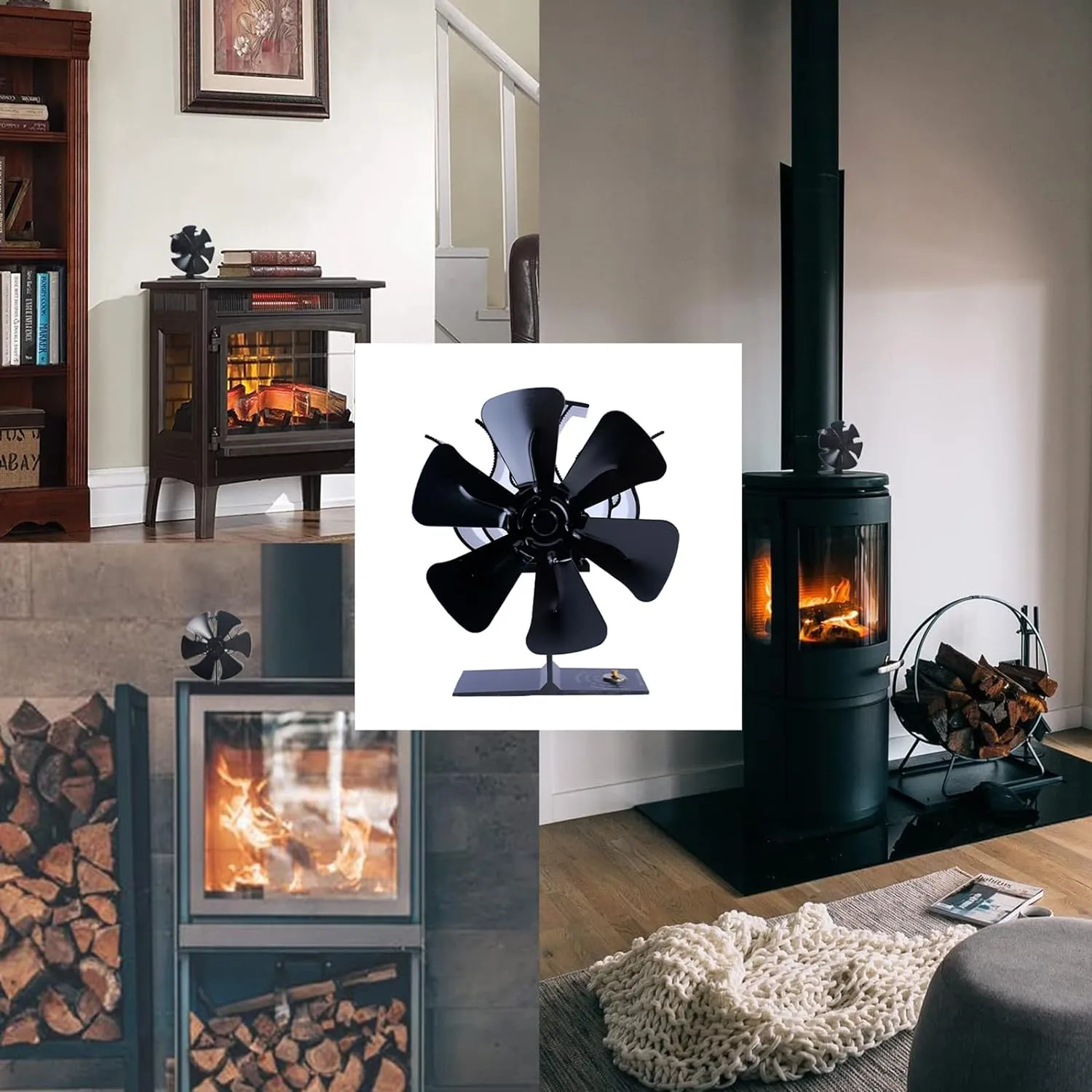 6-Blade Heat Powered Stove Fan for Wood/Log Burner/Fireplace increases 80% more warm air than 2 blade fan…