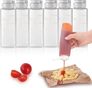 6 Pack Squeeze Bottles - 8oz Inverted Hot Sauce Bottles for Liquids, Salad Dressing with Flip Top Silicone Valve