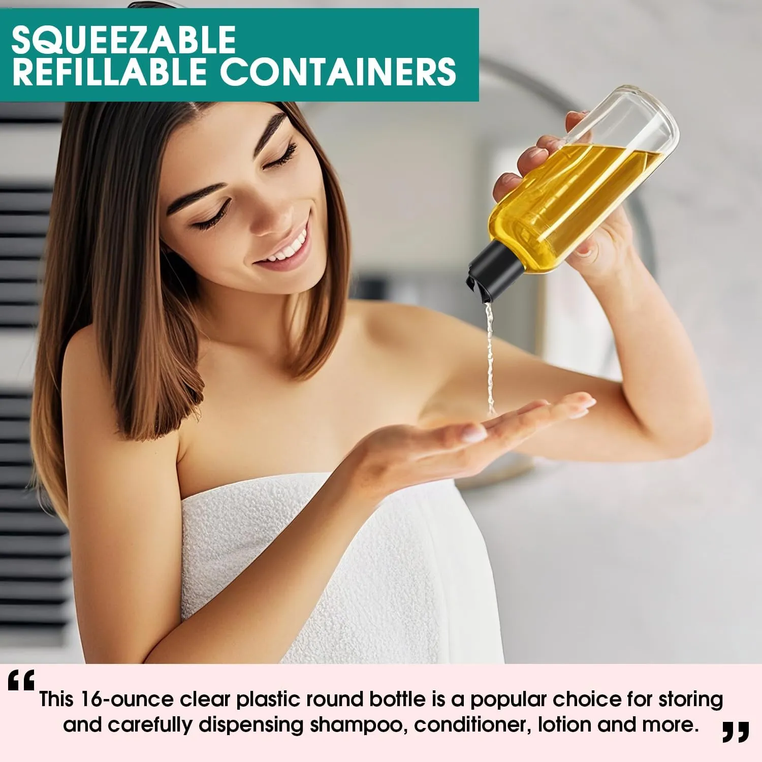 6 Pcs 16 oz Clear Plastic Empty Bottles with Black Disc Top Caps, Squeezable Refillable Shampoo Bottles Travel Cosmetic Containers for Lotions, Body Soap Cream