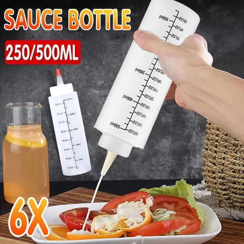 6Pcs 250/500Ml Sauce Bottle Squeeze Crafts Bottle Condiment  Dispenser Hot Au