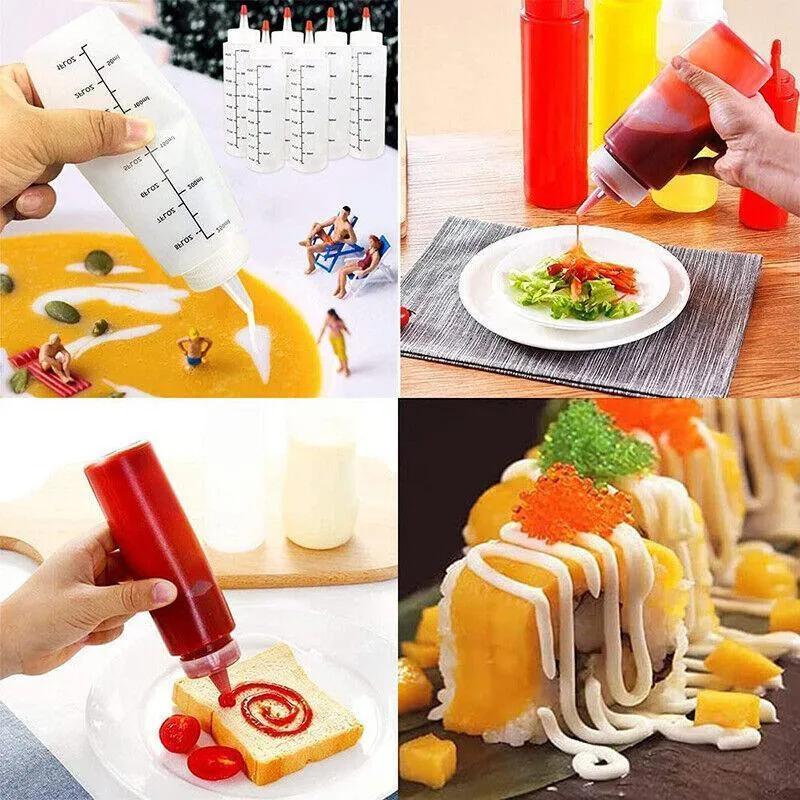 6Pcs 250/500Ml Sauce Bottle Squeeze Crafts Bottle Condiment  Dispenser Hot Au