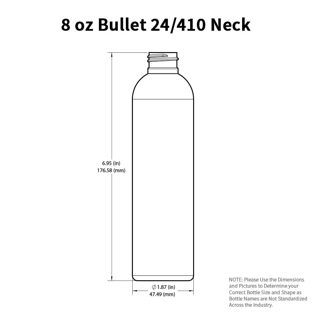 6pcs Empty White HDPE Bottle 8oz - Bullet Round Plastic Bottles - 24/410 Neck Black Disc Cap - 24 mm Foil Pressure Seal for Freshness and Leak Prevention - Phthalates Free Approved for Safe Cosmetics