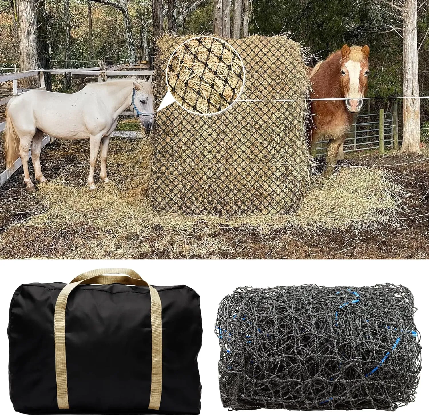 6x6FT Slow Feed Hay Net, Square Hay Net, Round Hay Bale Net, Hay Net With 2In Slow Feed Holes, Durable Nylon Material, Adjustable Size Hay Net, Grazing Animals Hay Net, Horse Hay Net Or Sheep Hay Net