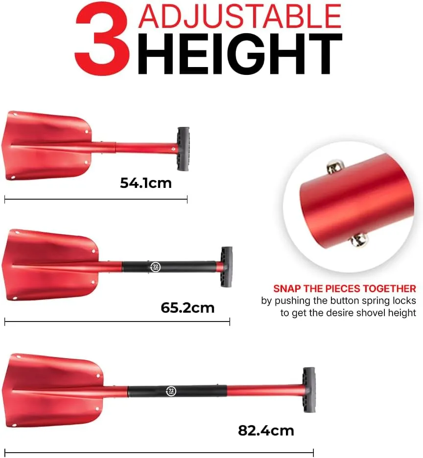 72 HRS Collapsible 3 in 1 Aluminum Compact Multi-Purpose Snow Shovel for Snow Removal in Car, Van, SUV, Truck, Snowmobile Accessories, Gardening Hand Tools Best for Emergency Purpose (Red 21”-32”)…