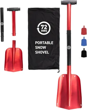 72 HRS Collapsible 3 in 1 Aluminum Compact Multi-Purpose Snow Shovel for Snow Removal in Car, Van, SUV, Truck, Snowmobile Accessories, Gardening Hand Tools Best for Emergency Purpose (Red 21”-32”)…