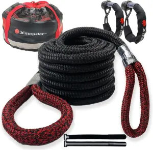 7/8" x 30' Kinetic Recovery & Towing Rope - 29,000lbs Breaking Strength - Heavy Duty Off-Road Snatch Rope with 2 Soft Shackles (40,000lbs) and Free Carrying Bag