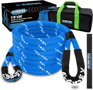 7/8"×30ft Kinetic Recovery Rope (31,700lbs) Heavy Duty Offroad Kinetic Rope for UTV, ATV, SUV, Car (Blue)