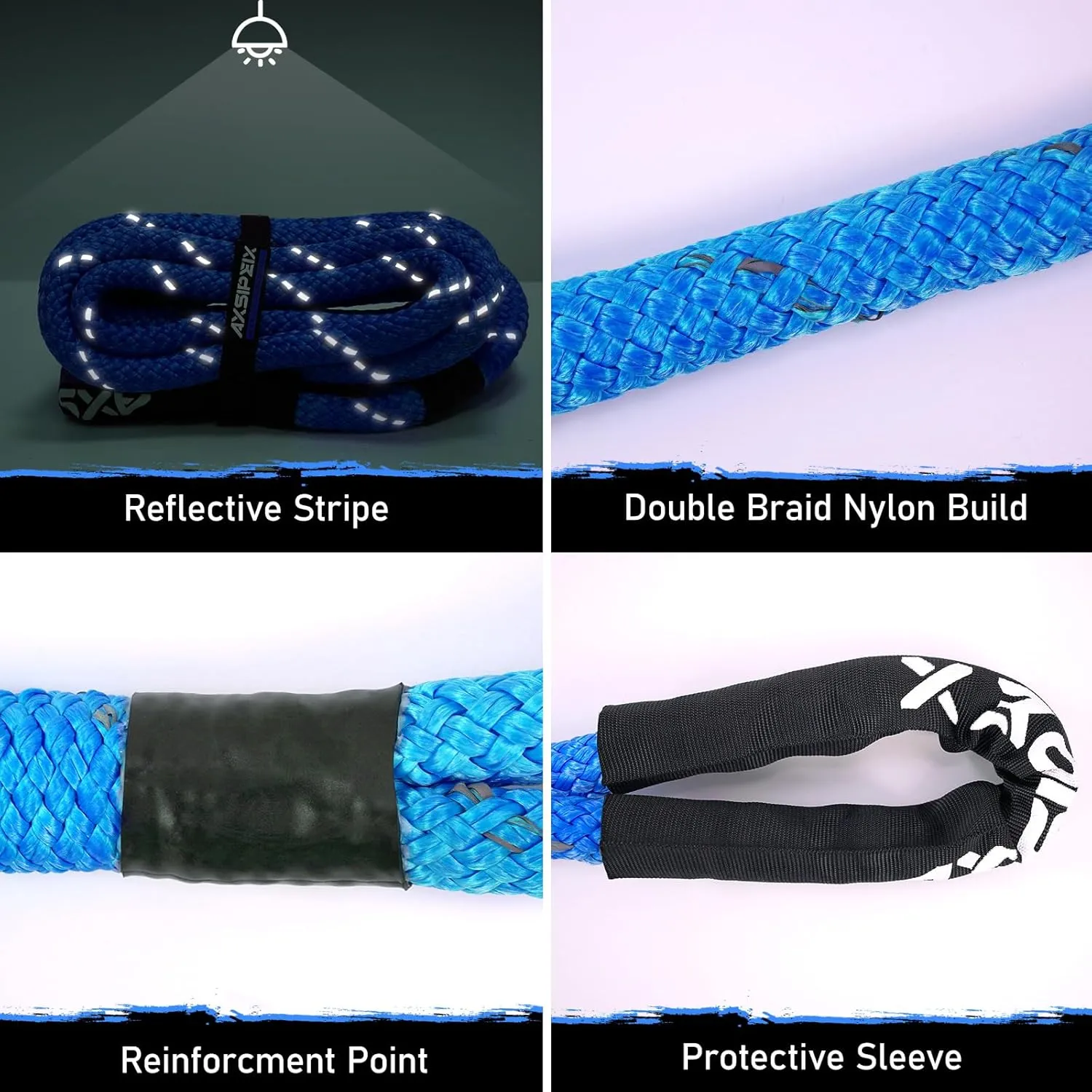 7/8"×30ft Kinetic Recovery Rope (31,700lbs) Heavy Duty Offroad Kinetic Rope for UTV, ATV, SUV, Car (Blue)