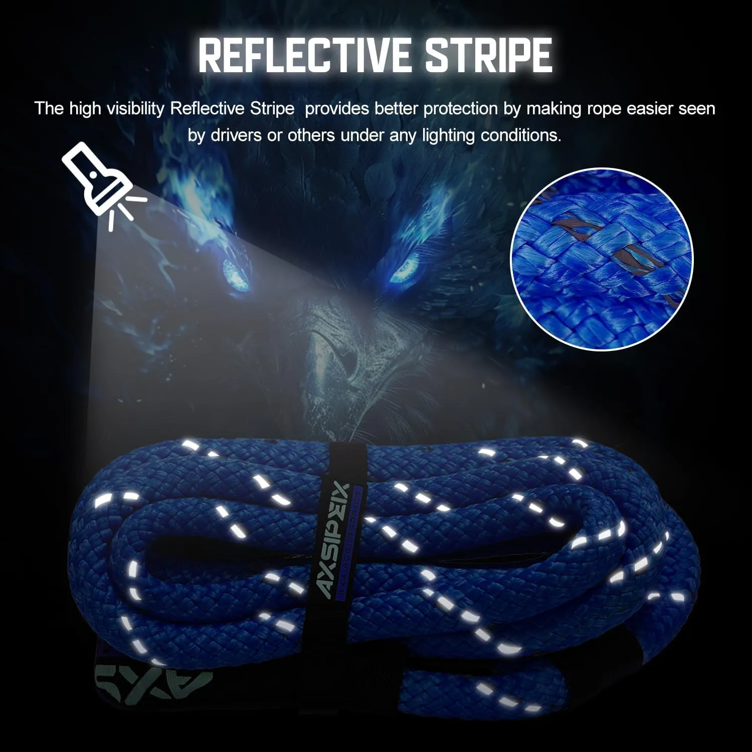 7/8"×30ft Kinetic Recovery Rope (31,700lbs) Heavy Duty Offroad Kinetic Rope for UTV, ATV, SUV, Car (Blue)