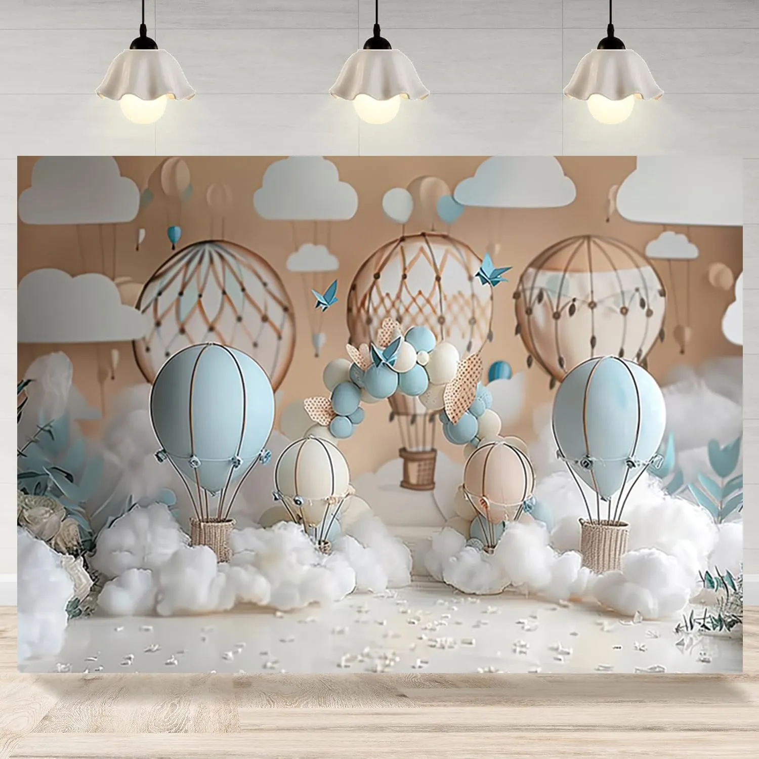 7x5ft Hot Air Balloon Backdrop Travel Adventure Birthday Party Background Banner White Cloud Arch Balloons Decorations Kids Baby Shower Party Photo Booth Props