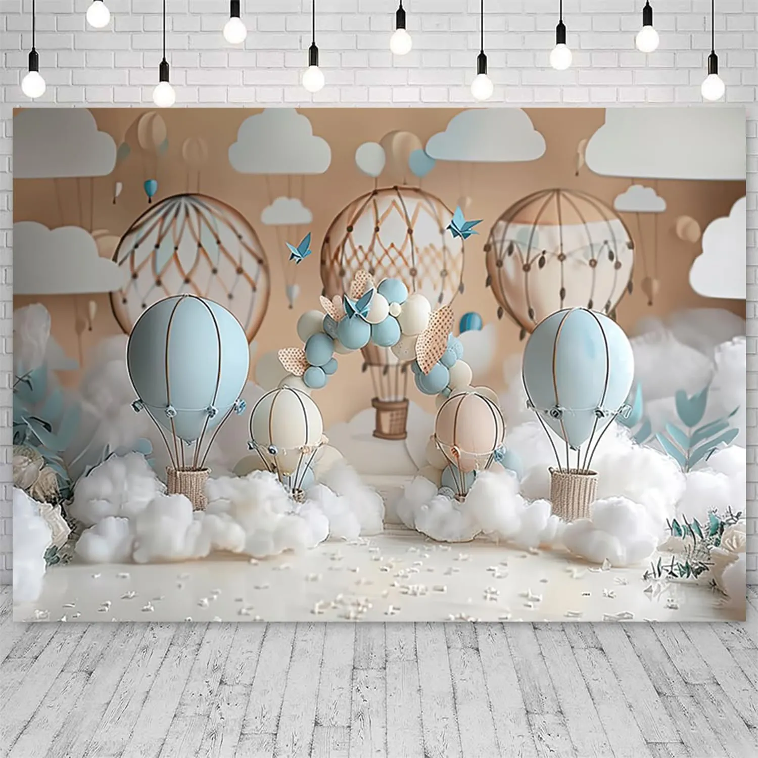 7x5ft Hot Air Balloon Backdrop Travel Adventure Birthday Party Background Banner White Cloud Arch Balloons Decorations Kids Baby Shower Party Photo Booth Props