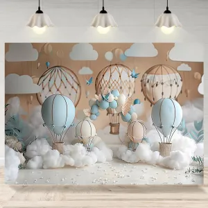 7x5ft Hot Air Balloon Backdrop Travel Adventure Birthday Party Background Banner White Cloud Arch Balloons Decorations Kids Baby Shower Party Photo Booth Props