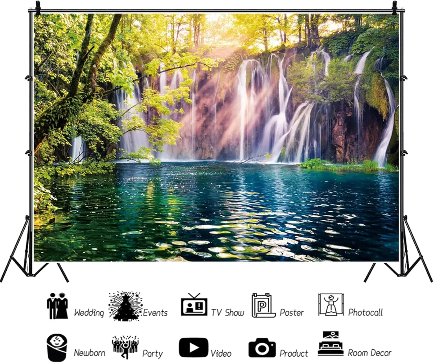 7x5ft Waterfall Backdrop Forest Lake Spring Outdoor Natural Scenery Photography Background Home Wall Decor Banner Kids Adult Portrait Photo Shot Props