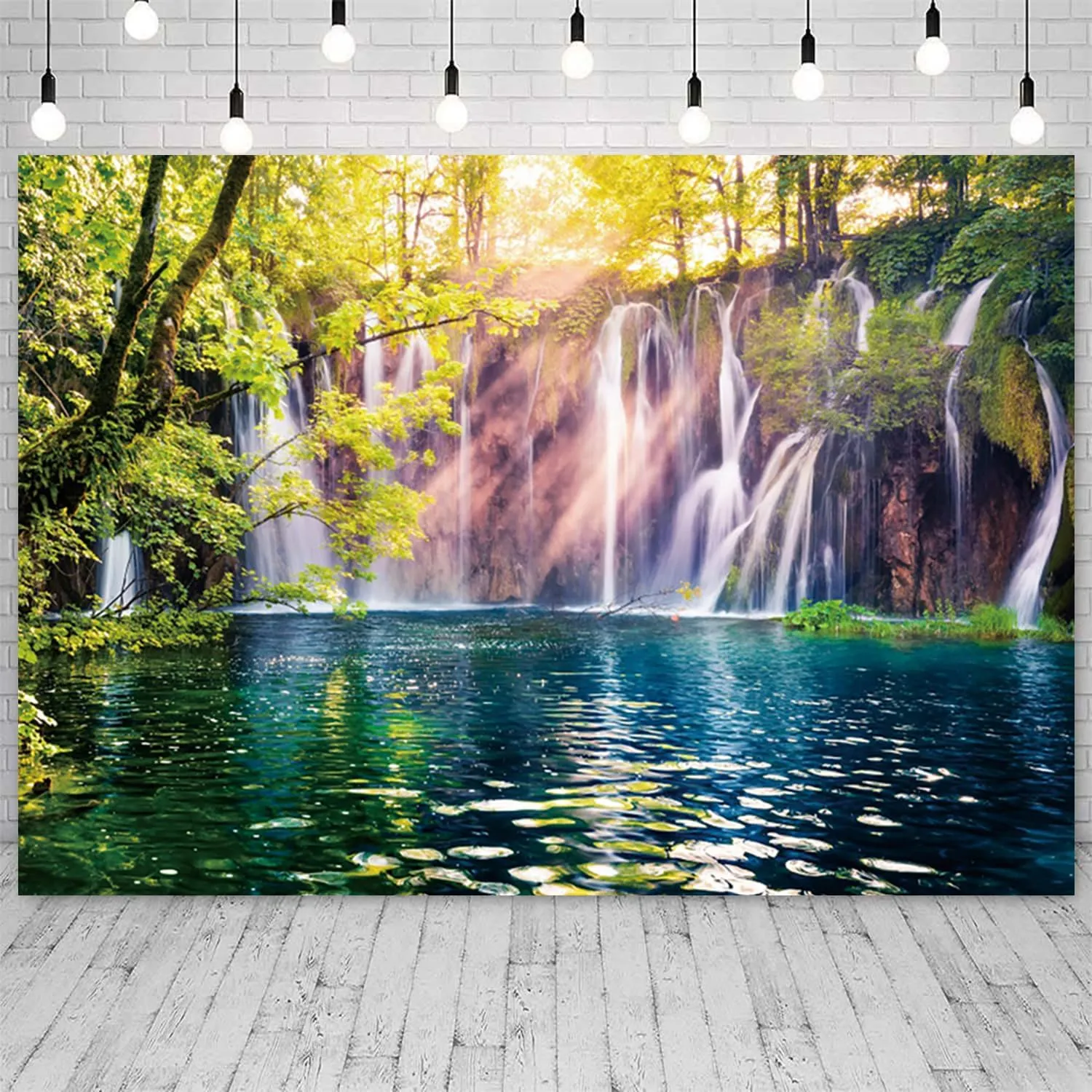 7x5ft Waterfall Backdrop Forest Lake Spring Outdoor Natural Scenery Photography Background Home Wall Decor Banner Kids Adult Portrait Photo Shot Props