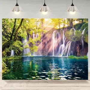7x5ft Waterfall Backdrop Forest Lake Spring Outdoor Natural Scenery Photography Background Home Wall Decor Banner Kids Adult Portrait Photo Shot Props