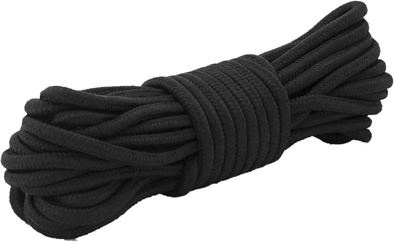 9mm Black Nylon Rope,100feet 3/8inch Paracord Braided Utility Rope,Polypropylene Rope for Camping,Sports and Outdoors Use