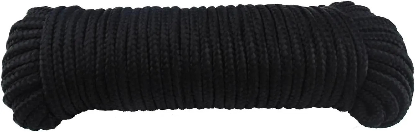 9mm Black Nylon Rope,100feet 3/8inch Paracord Braided Utility Rope,Polypropylene Rope for Camping,Sports and Outdoors Use