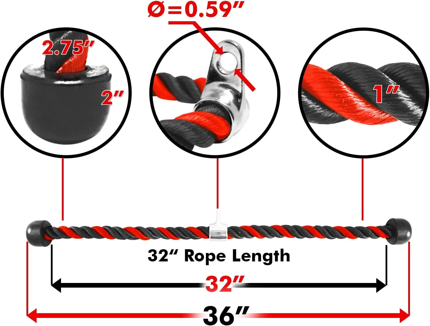 A2ZCARE Deluxe Tricep Rope Cable Attachment, 27 & 36 Inch Rope Length, Non-Slip & Easy to Grip with Snap Hook for Gym & Home Workout