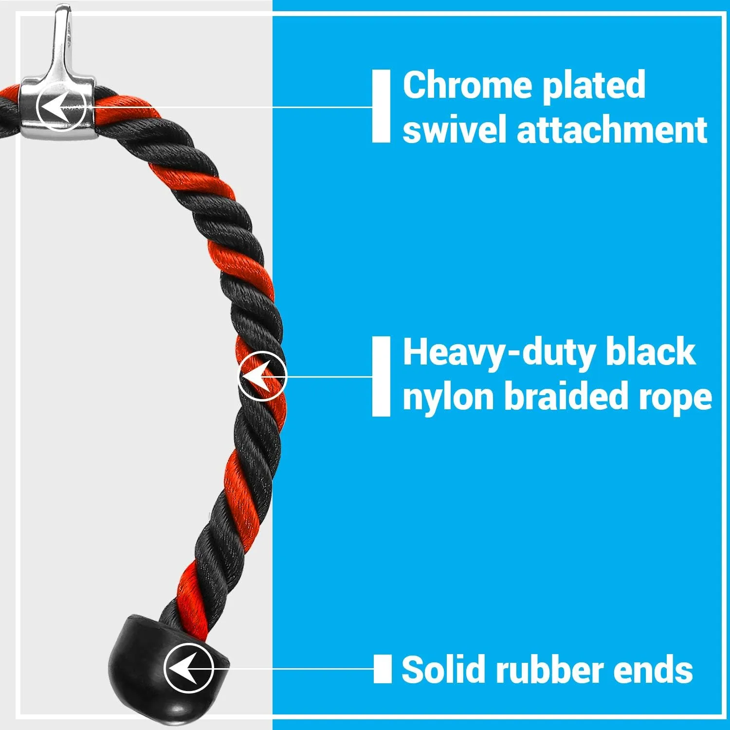 A2ZCARE Deluxe Tricep Rope Cable Attachment, 27 & 36 Inch Rope Length, Non-Slip & Easy to Grip with Snap Hook for Gym & Home Workout