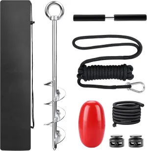 Abimars 17" Sand Anchor Kit, 304 Stainless Steel Triple Spiral Auger Boat Anchor with 15’ Dock Lines and Red Float, Ideal for Watercraft Up to 25'