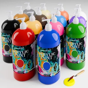 Acrylic Paint Sets for Adults 33.8oz/1000ml, 14 Color Large Bulk Paints kits, 1/4 Gallon Rich Pigment Art Painting Supplies for Artists/Beginners, Acrylic Paint Sets for Canvas with Pump, Color Wheel