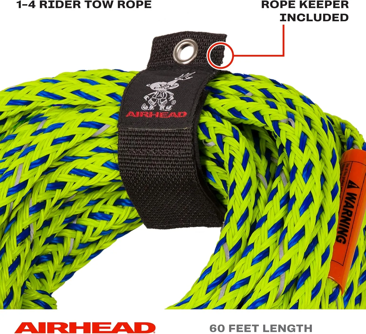 Airhead Reflective Tow Rope for 1-6 Rider Towable Tubes, 60-Feet, Multiple Rider Options Available