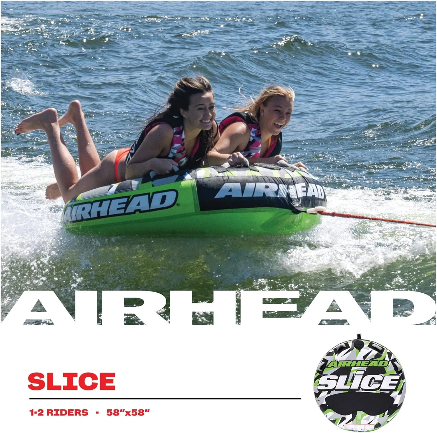 Airhead Slice Towable 2-4 Rider Models, Tube for Boating and Water Sports, Heavy Duty Full Nylon Cover with Zipper, EVA Foam Pads, and Patented Speed Safety Valve for Easy Inflating & Deflating