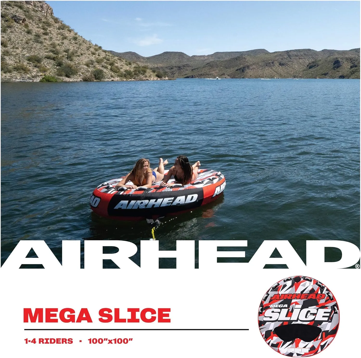 Airhead Slice Towable 2-4 Rider Models, Tube for Boating and Water Sports, Heavy Duty Full Nylon Cover with Zipper, EVA Foam Pads, and Patented Speed Safety Valve for Easy Inflating & Deflating