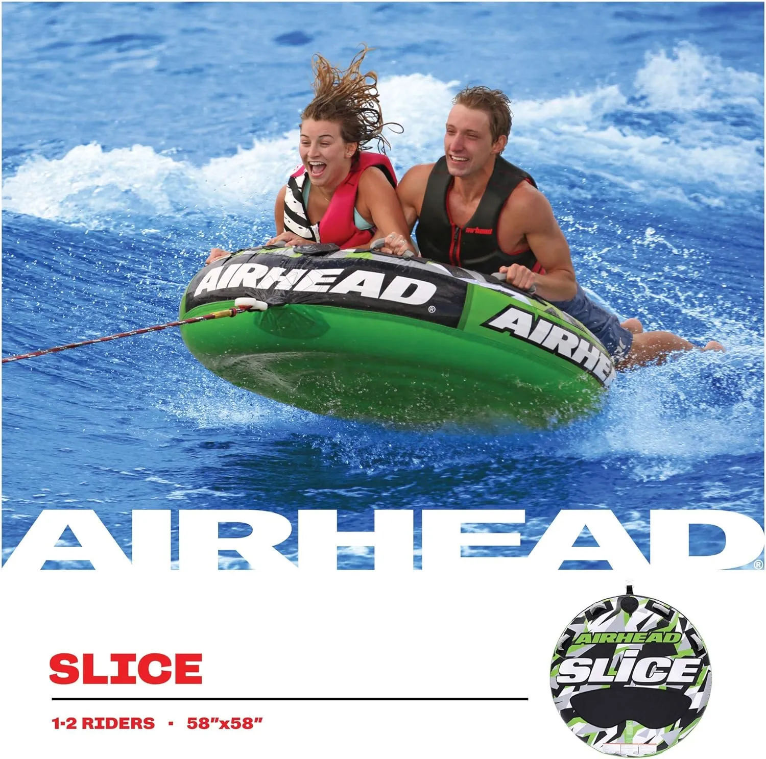 Airhead Slice Towable 2-4 Rider Models, Tube for Boating and Water Sports, Heavy Duty Full Nylon Cover with Zipper, EVA Foam Pads, and Patented Speed Safety Valve for Easy Inflating & Deflating