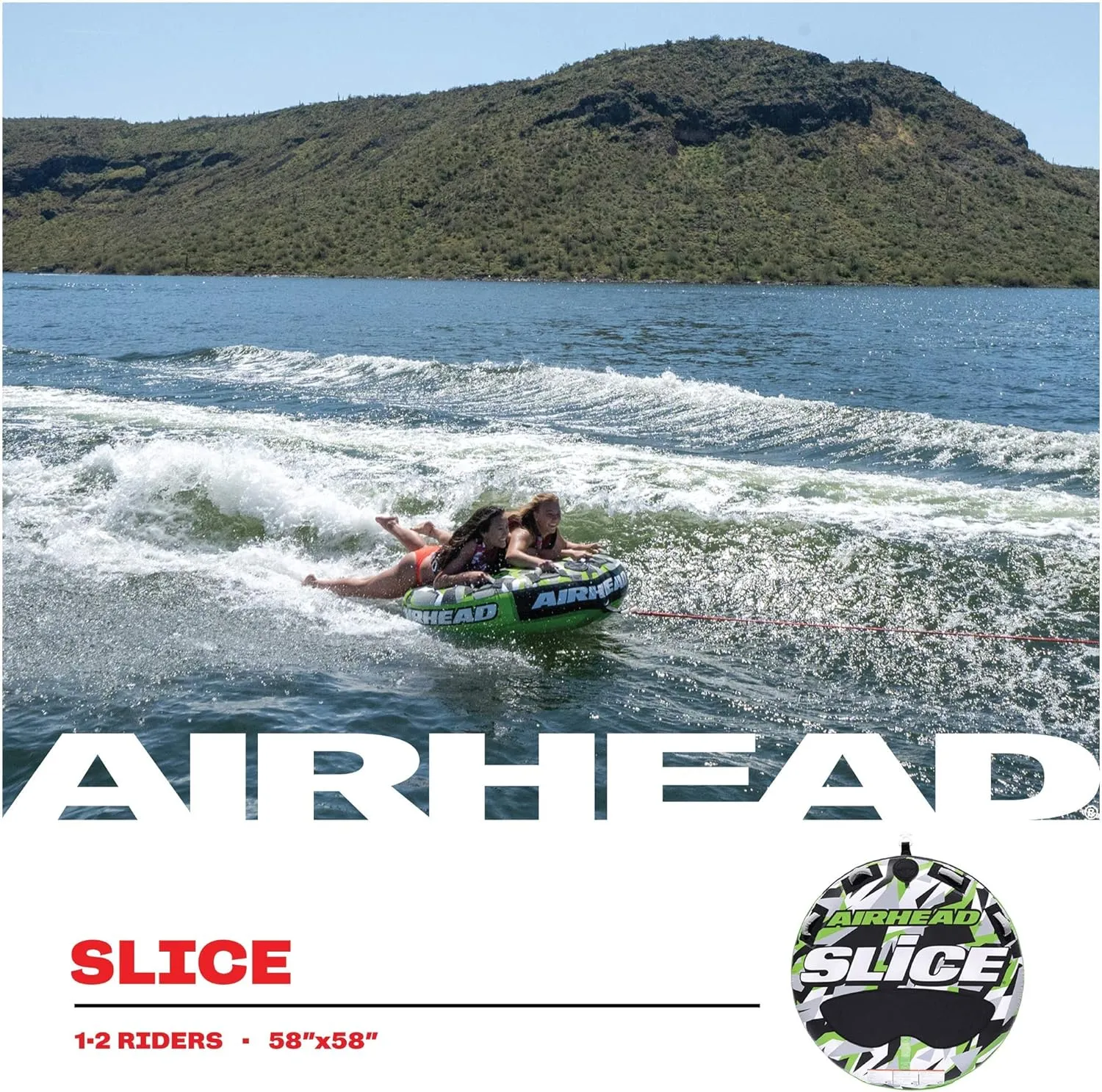 Airhead Slice Towable 2-4 Rider Models, Tube for Boating and Water Sports, Heavy Duty Full Nylon Cover with Zipper, EVA Foam Pads, and Patented Speed Safety Valve for Easy Inflating & Deflating