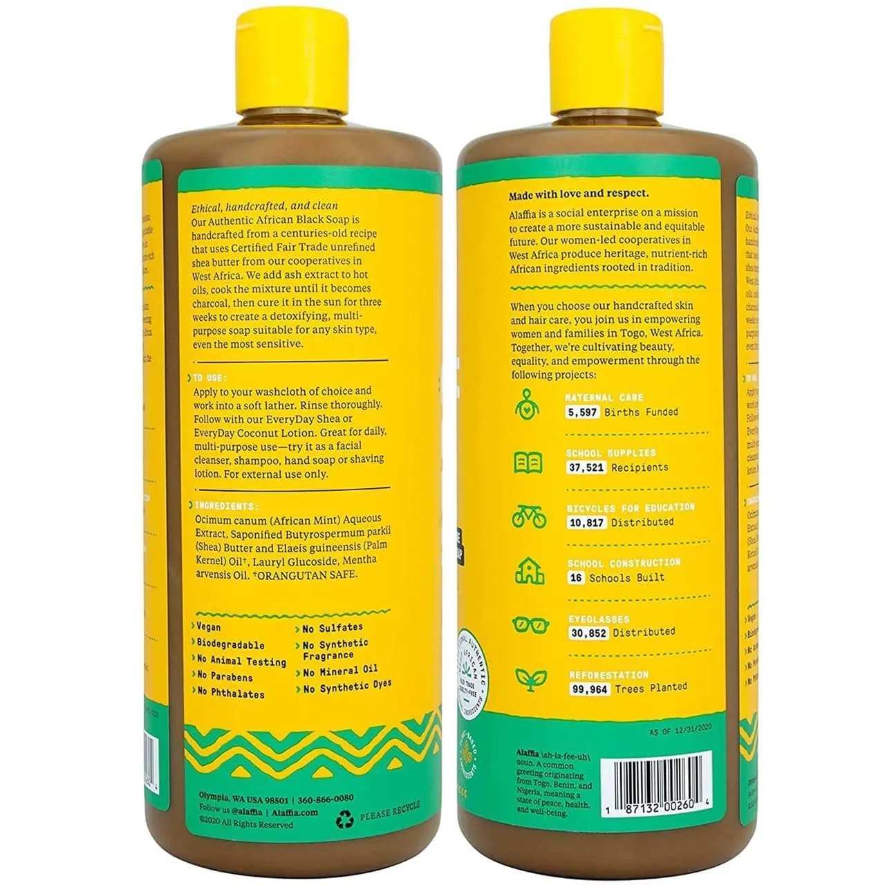 Alaffia Authentic African Black Soap Variety 2-Pack – All-In-One Liquid Soap, Travel-Size Eucalyptus Tea Tree   Full-Size Peppermint Body Wash, Face Wash, Shampoo, Shaving Soap