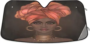 ALAZA African American Pretty Girl Windshield Sun Shade,Foldable Car Sun Shade for Front Windshield Sunshades Protector Blocks UV Rays Sun Visor Protect and Cool Your Vehicle Interior