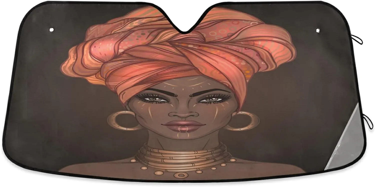 ALAZA African American Pretty Girl Windshield Sun Shade,Foldable Car Sun Shade for Front Windshield Sunshades Protector Blocks UV Rays Sun Visor Protect and Cool Your Vehicle Interior