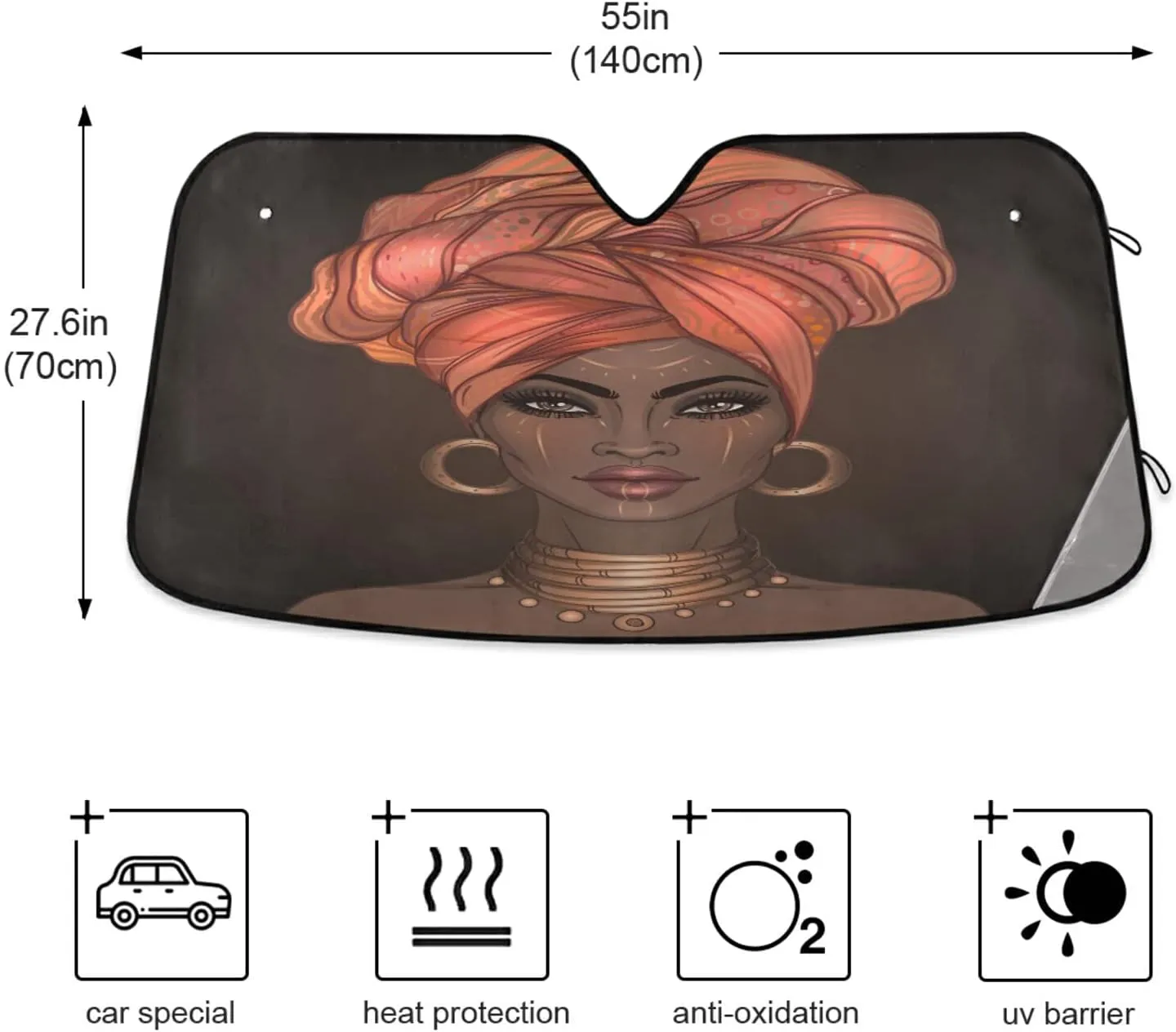 ALAZA African American Pretty Girl Windshield Sun Shade,Foldable Car Sun Shade for Front Windshield Sunshades Protector Blocks UV Rays Sun Visor Protect and Cool Your Vehicle Interior