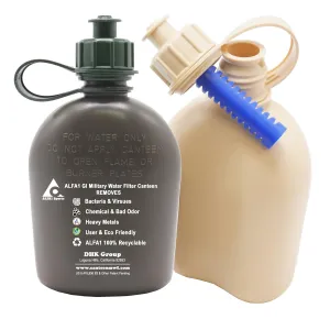 ALFA1 GI Military Water Filter Canteen   1 ALFA1 Life Saver Nano Water Filter Cartridge & Get 1 Free ALFA1 6oz Stainless Steel Flask (OD Green)