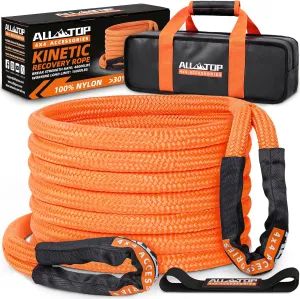 ALL-TOP Kinetic Recovery Rope, 48000Lbs, 1in x 30ft, Heavy Duty 30 % Elasticity, 16000Lbs Work Load Limit for 4x4 Offroad Vehicle