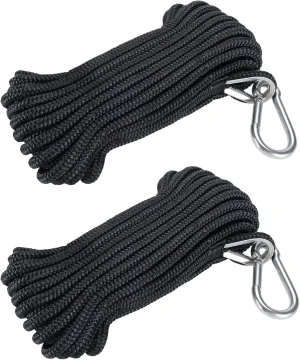 Amarine Made 3/8 Inch 50ft Anchor Rope Double Braided Nylon Dock Lines,2 Pack of Marine Mooring Rope Boat Dock Lines with Thimble-800kg Breaking Strength (Black)