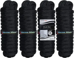 Amarine Made 5/8” X 20’ Dock Lines, 4pcs Boat Dock Lines,15” Eyelet Double-Braided Boat Lines with Loop Docking 1540lbs Working Load, Nylon Dock Ropes with 7700lbs Strength for Boat, Black