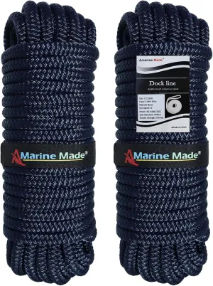 Amarine Made Double Braided Nylon Dock Lines 4840 lbs Breaking Strength (L: 20 ft. D:1/2 inch Eyelet: 12 inch) 2 Pack of Marine Mooring Rope Boat Dock Lines Working Load Limit:968 lbs