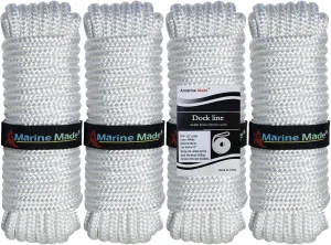 Amarine Made Double Braided Nylon Dock Lines 4840 lbs Breaking Strength (L:15 ft. D:1/2 inch Eyelet: 12 inch) 4 Pack of Marine Mooring Rope Boat Dock Lines Working Load Limit:968 lbs White