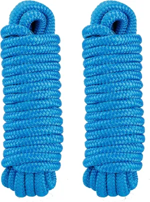 Amarine Made Double Braided Nylon Dock Lines 7700 lbs Breaking Strength (L:25 ft. D:5/8 inch Eyelet: 15 inch) 2 Pack of Marine Mooring Rope Boat Dock Lines Working Load Limit:1540 lbs